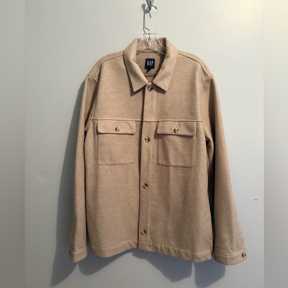 Gap Women’s Wool Blend Cream Tan Shacket Large Button Down Soft Chore Coat - Picture 7 of 15